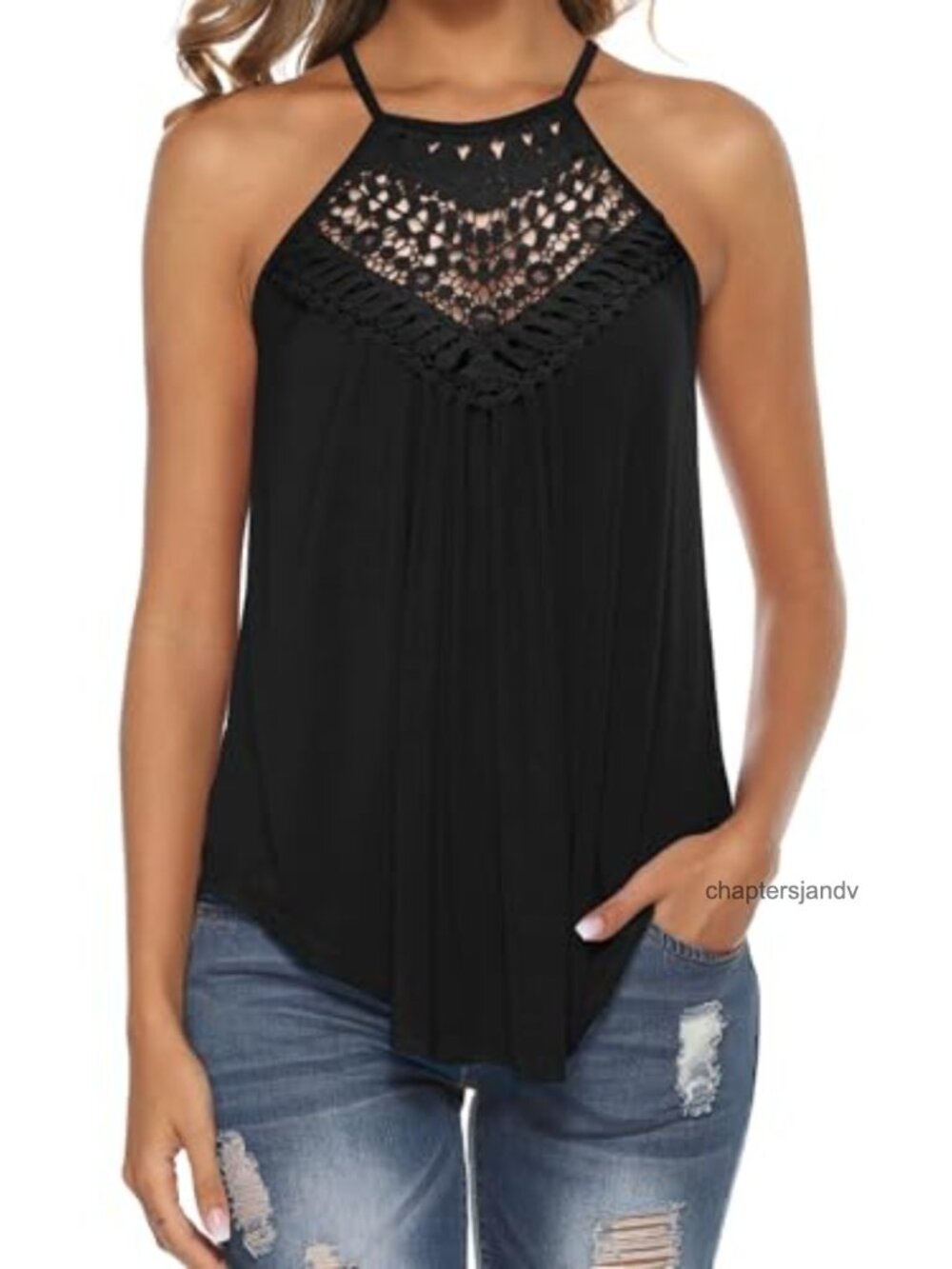 Sleeveless Halter Tank Top Crochet Lace Boho Flowy Summer Cami Women Loose Fit